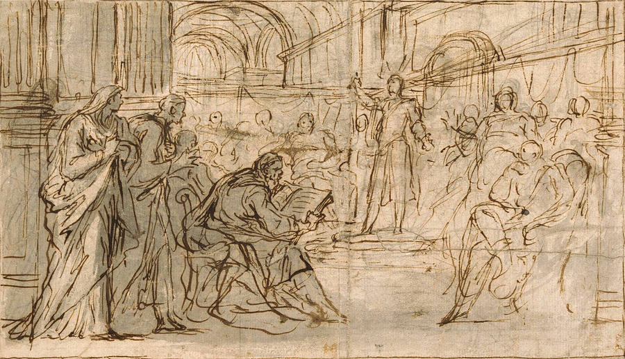 Christ Disputing with the Elders in the Temple Drawing by Louis Laguerre