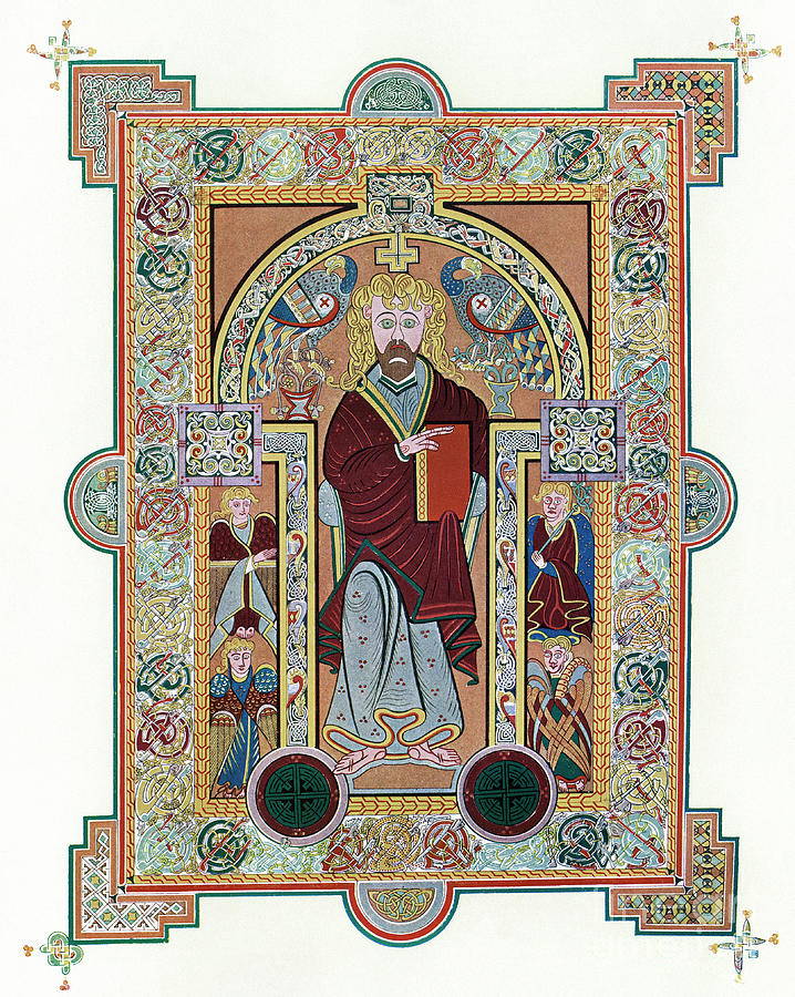 CHRIST ENTHRONED - BOOK OF KELLS, c800 Drawing by Granger