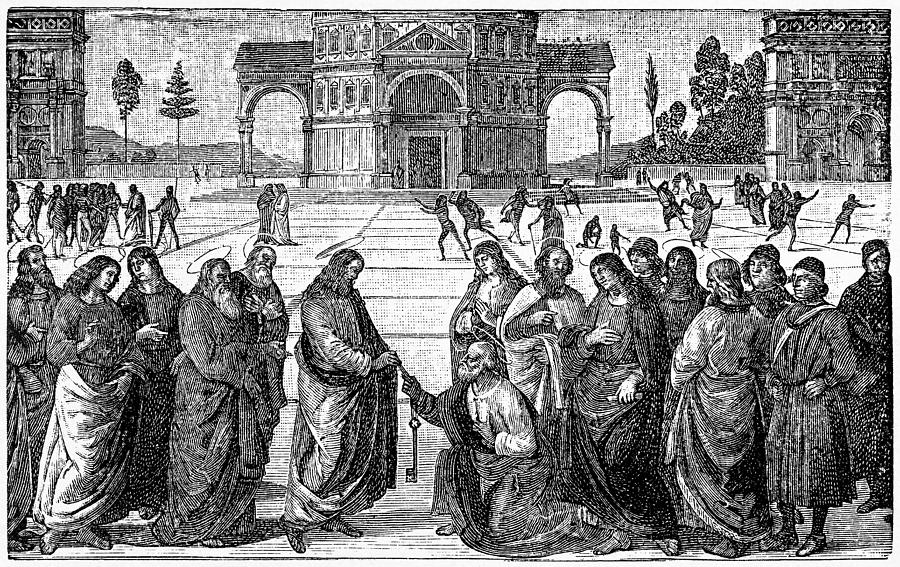 Christ Giving the Keys of the Kingdom to St. Peter Drawing by Nastasic
