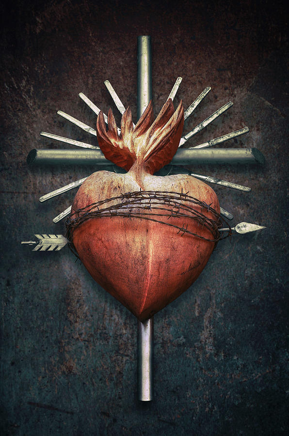 Christ Heart Mixed Media by Carlos Caetano