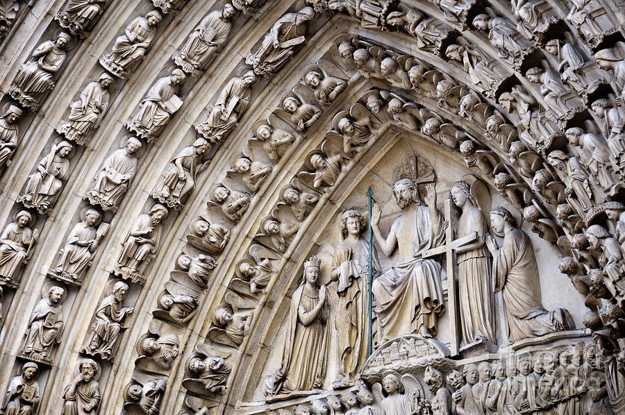 Paris Photograph - The portal of last judgement of Notre Dame de Paris by Delphimages Paris Photography