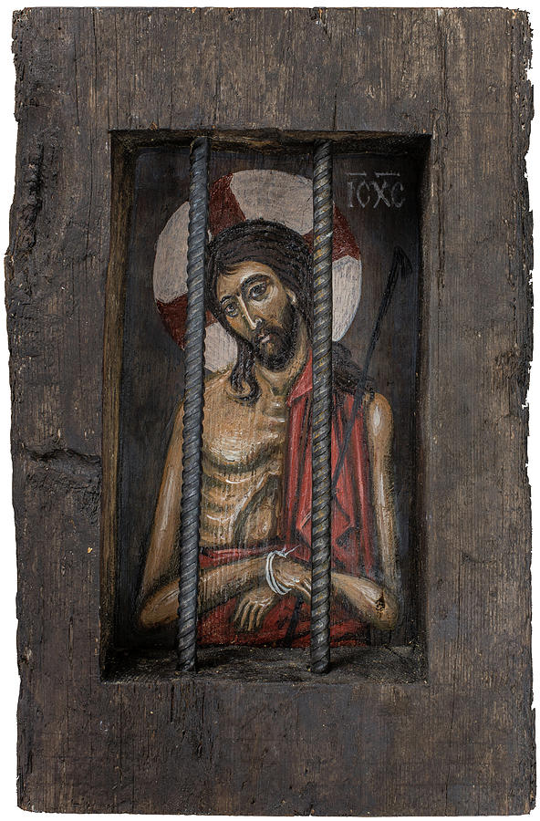 Christ in Prison Mixed Media by Philip Davydov and Olga Shalamova