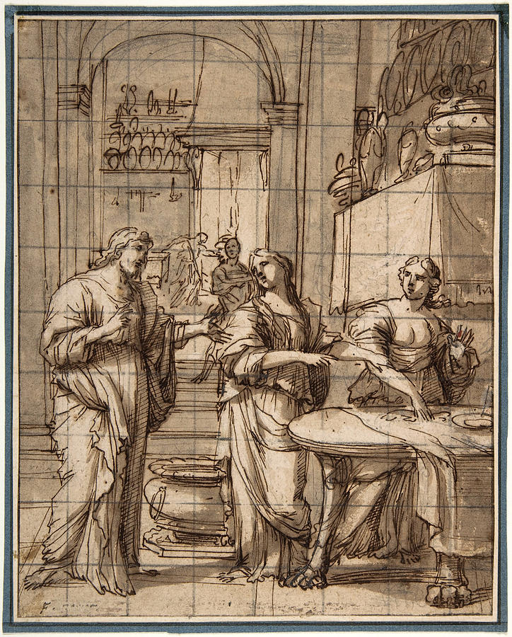 Christ in the House of Martha and Mary Drawing by Francois Perrier
