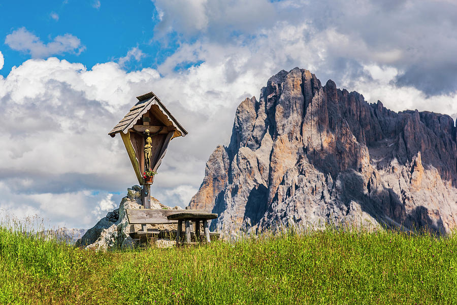 Christ Of The Alpe Di Siusi. Dolomites. Italy Photograph