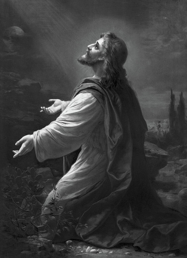 jesus praying in gethsemane black and white