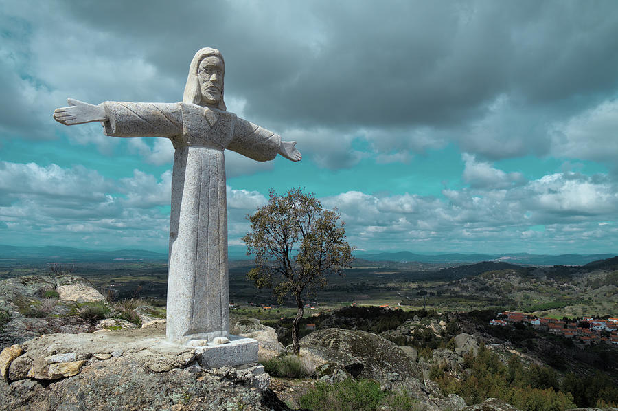 Christ Statue in Monsanto Mountains Photograph by Angelo DeVal
