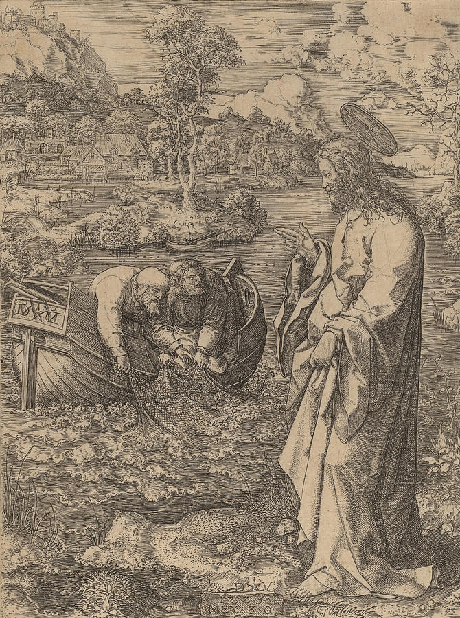 Christ Summoning Peter Drawing by Dirk Jacobsz Vellert