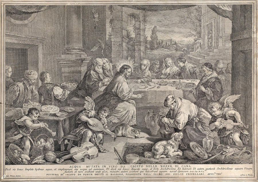 Christ turning wine into water at the wedding at Cana Drawing by Pietro Monaco