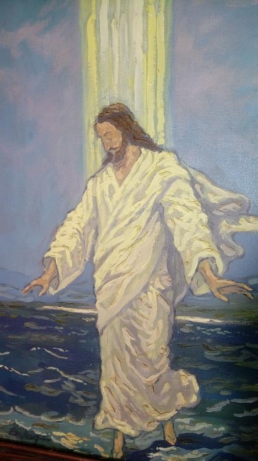 Christ Walking On Water Painting By Emmett Balogun - Pixels