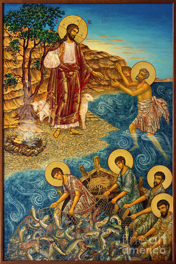 Christ Painting - Christ with Disciples at Shore  by Ann Chapin
