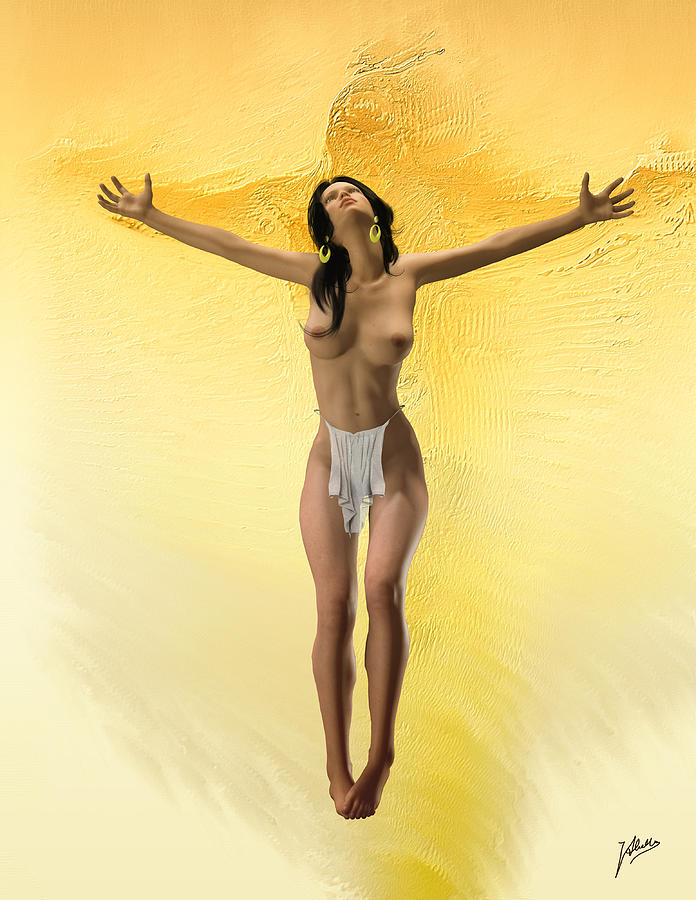 Inspirational Digital Art - Christ woman yellow by Quim Abella