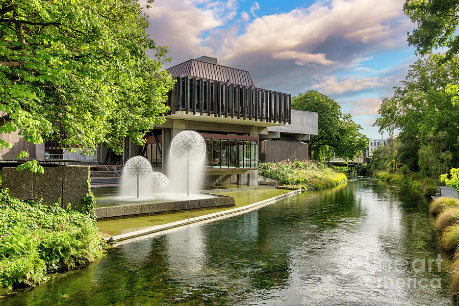 Christchurch Town Hall, the Ferrier Fountain and the Avon River, Photograph by Colin and Linda McKie