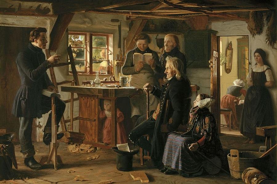 Vintage Painting - Christen Dalsgaard - Mormons Visiting a Country Carpenter by Les Classics