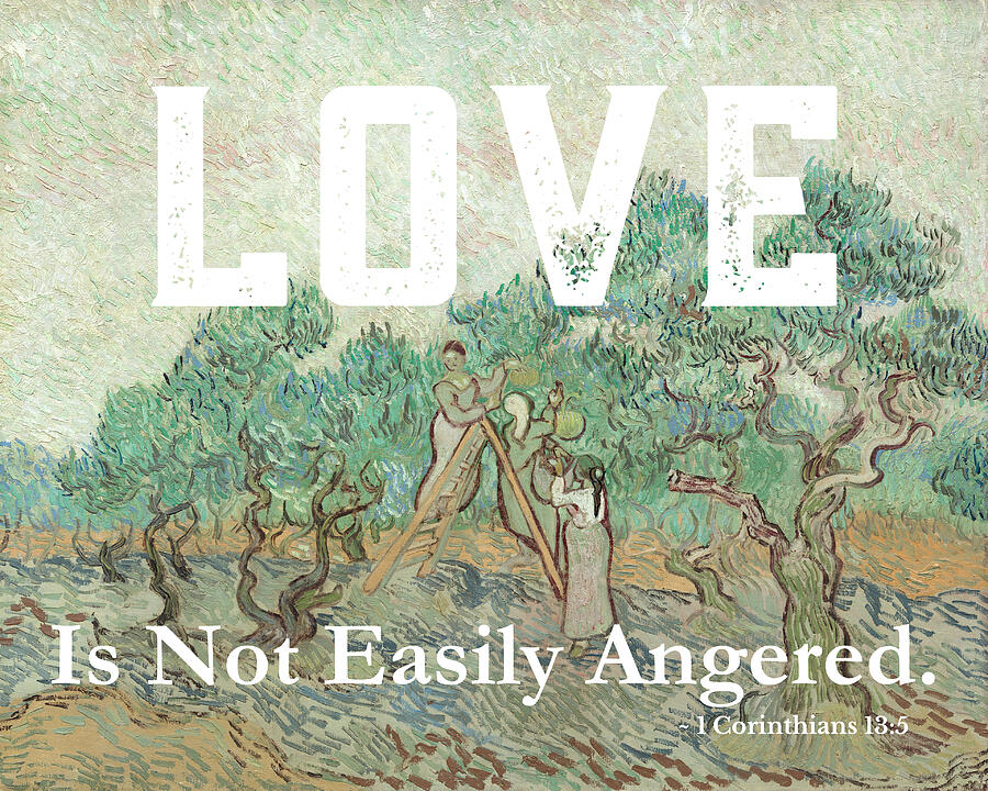 Christian Bible Verse - Love Is Not Easily Angered van Gogh Mixed Media by Bob Pardue