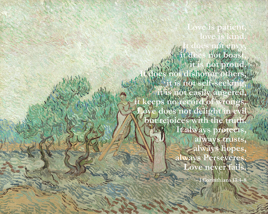 Christian Bible Verse - Love Is Patient van Gogh Mixed Media by Bob Pardue