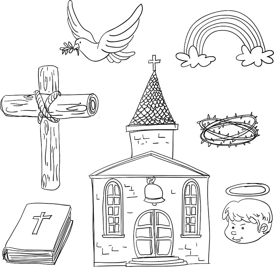 Christian elements in black and white Drawing by LokFung