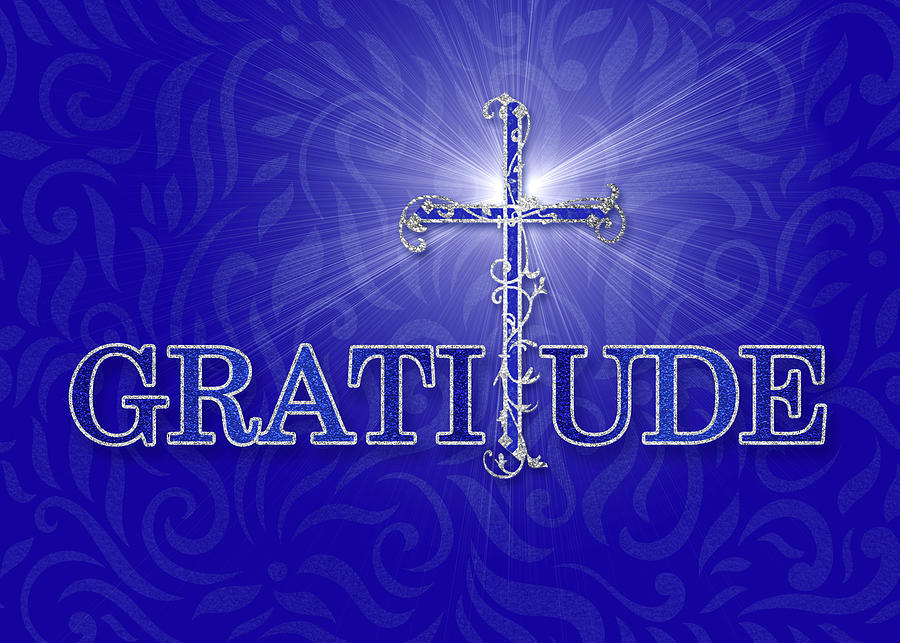 Christian Thank You Blue and Silver Cross Graditude Text Digital Art by Doreen Erhardt