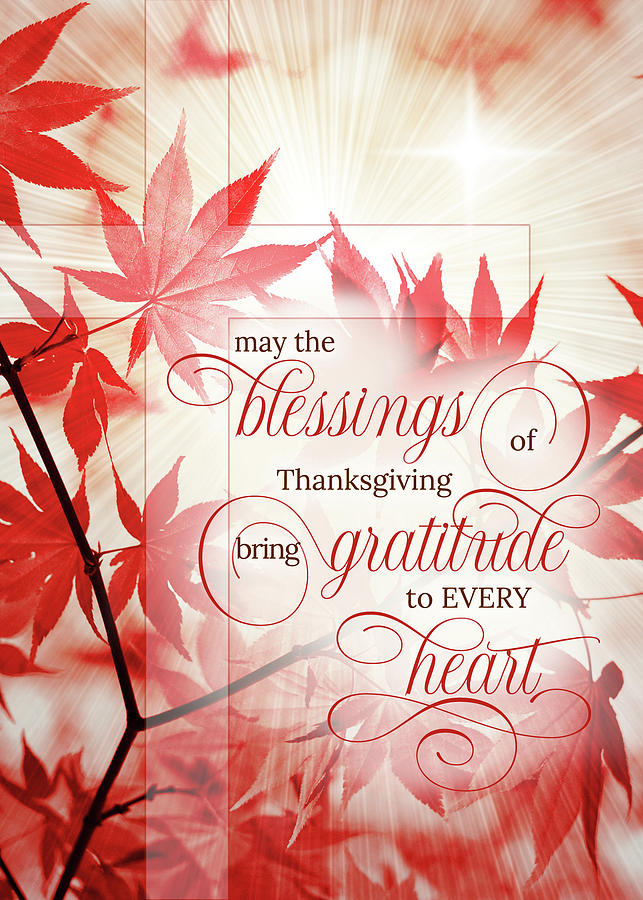 Christian Thanksgiving Maple Leaves and Cross Digital Art by Doreen Erhardt