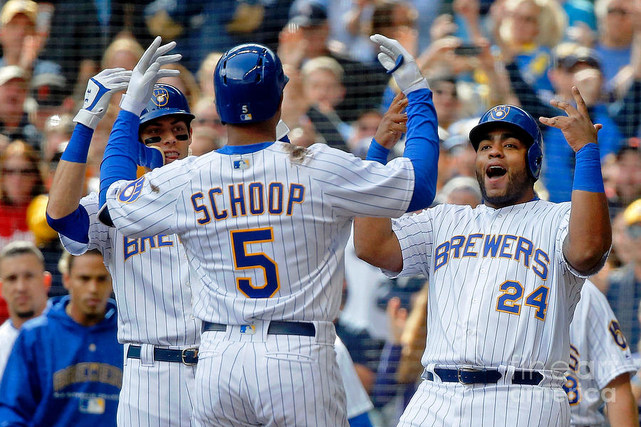 Christian Yelich And Jonathan Schoop Photograph by Jon Durr Christian Yelich And Jonathan Schoop Photograph by Jon Durr