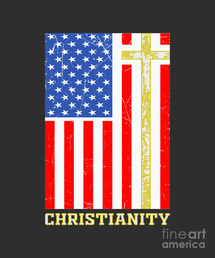Christianity Cross USA flag Digital Art by Walter Herrit