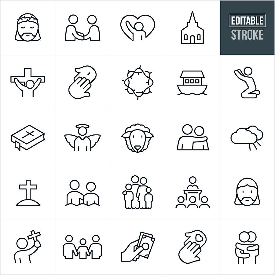 Christianity Line Icons - Editable Stroke Drawing by Appleuzr