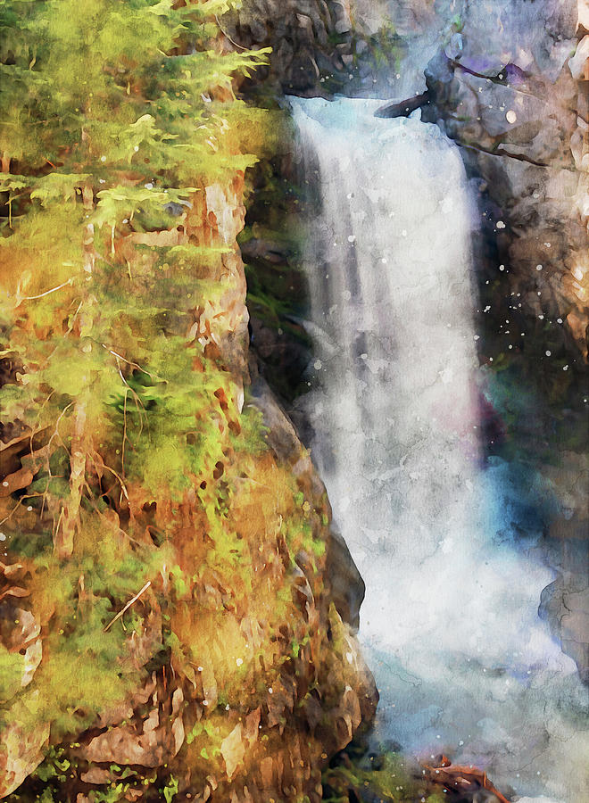 Christine Falls Mount Rainier Watercolor Painting by Dan Sproul