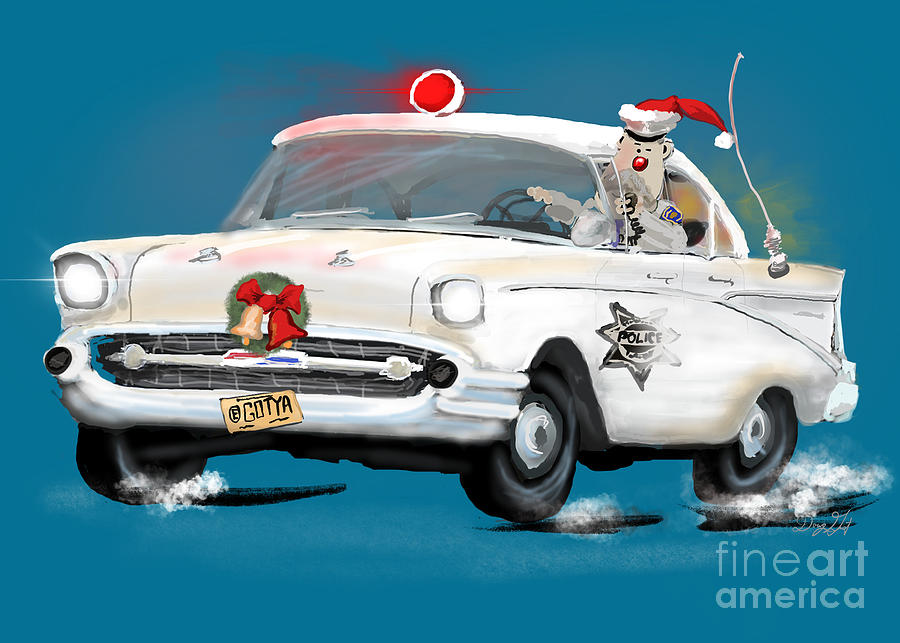 Christmas 1957 Chevy Police Car Digital Art by Doug Gist