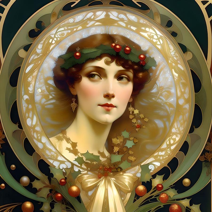 Christmas - AI - Art Nouveau - B Digital Art by Olde Time Mercantile ...