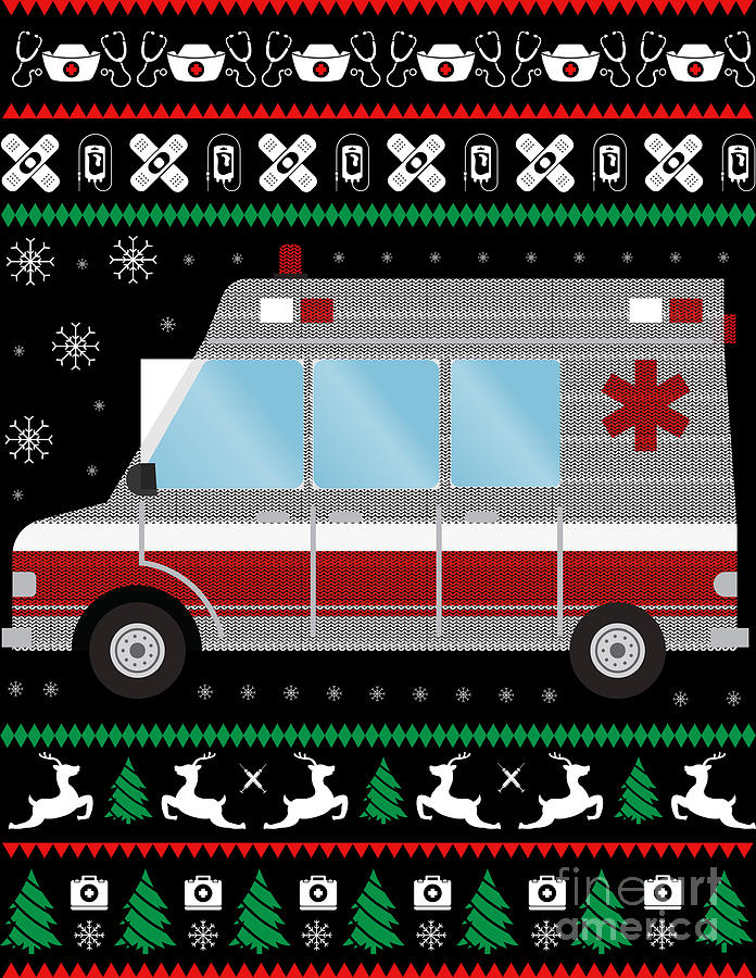 Christmas Ambulance Paramedic Hospital Van Xmas Digital Art by Haselshirt