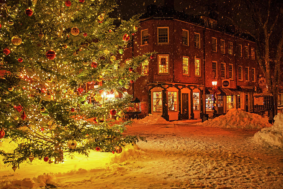 Christmas and Hanukkah in Newburyport Massachusetts Snow Storm Photograph by Toby McGuire