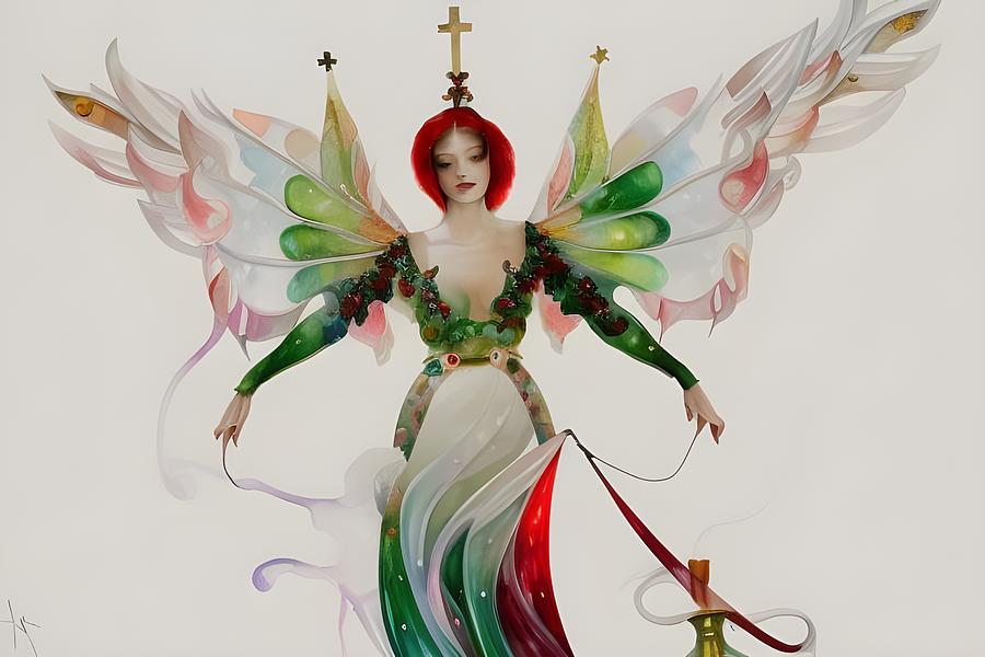 Christmas Angel With Cross Digital Art by Beverly Read