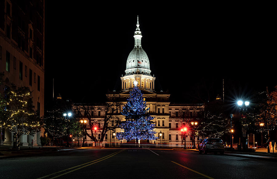 Christmas at the Michigan Capitol Photograph by Carol Ward Pixels