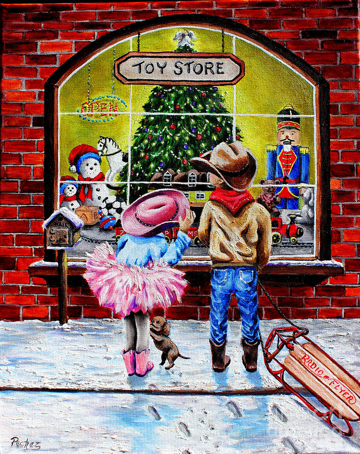 Christmas Painting - Christmas at the toy store by Pechez Sepehri