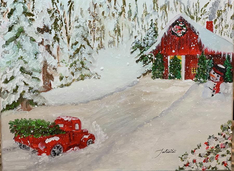 Christmas at the Tree Barn Painting by Juliette Becker