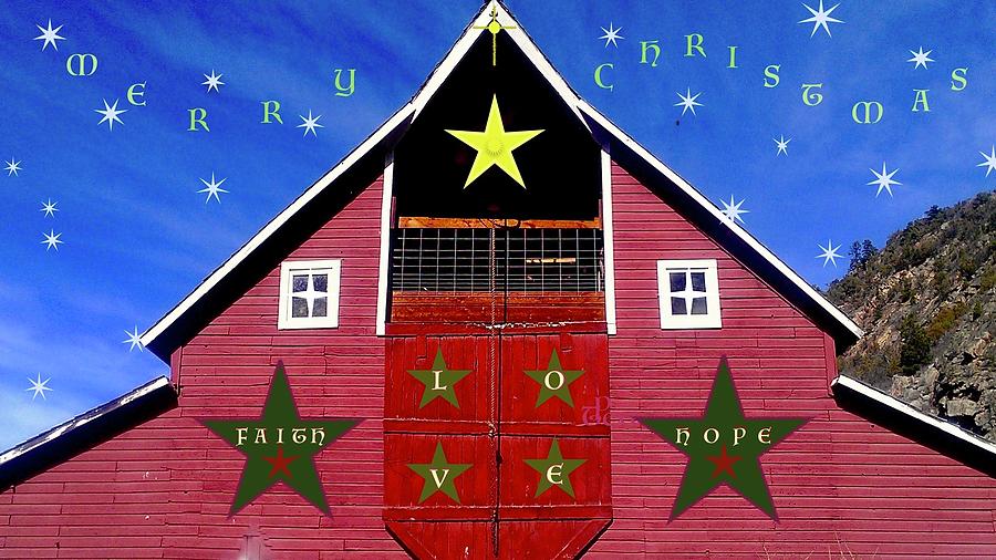 Christmas Barn And Gold Star Mixed Media by Alida M Haslett