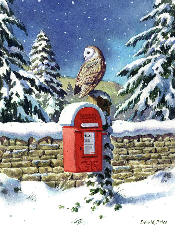 Christmas Barn Owl Painting by David Price