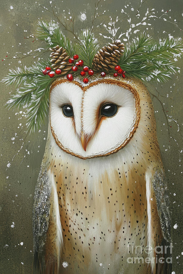 Christmas Barn Owl Painting by Tina LeCour Christmas Barn Owl Painting by Tina LeCour