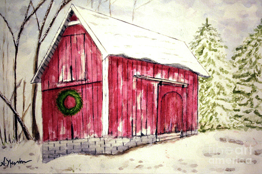 christmas barn painting