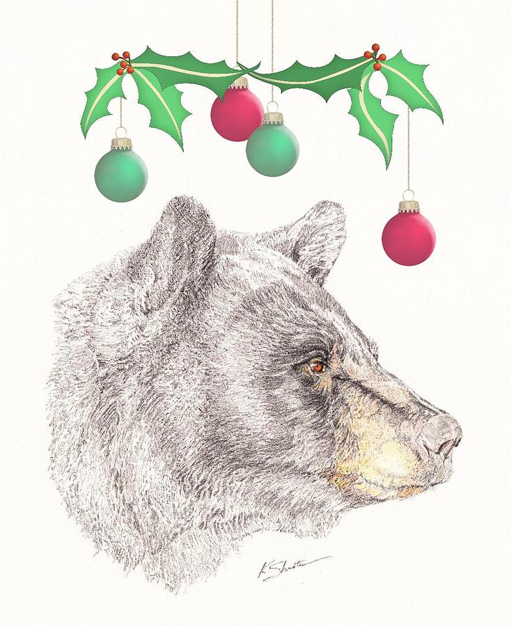 Christmas Bear Drawing by Kathy Shuster