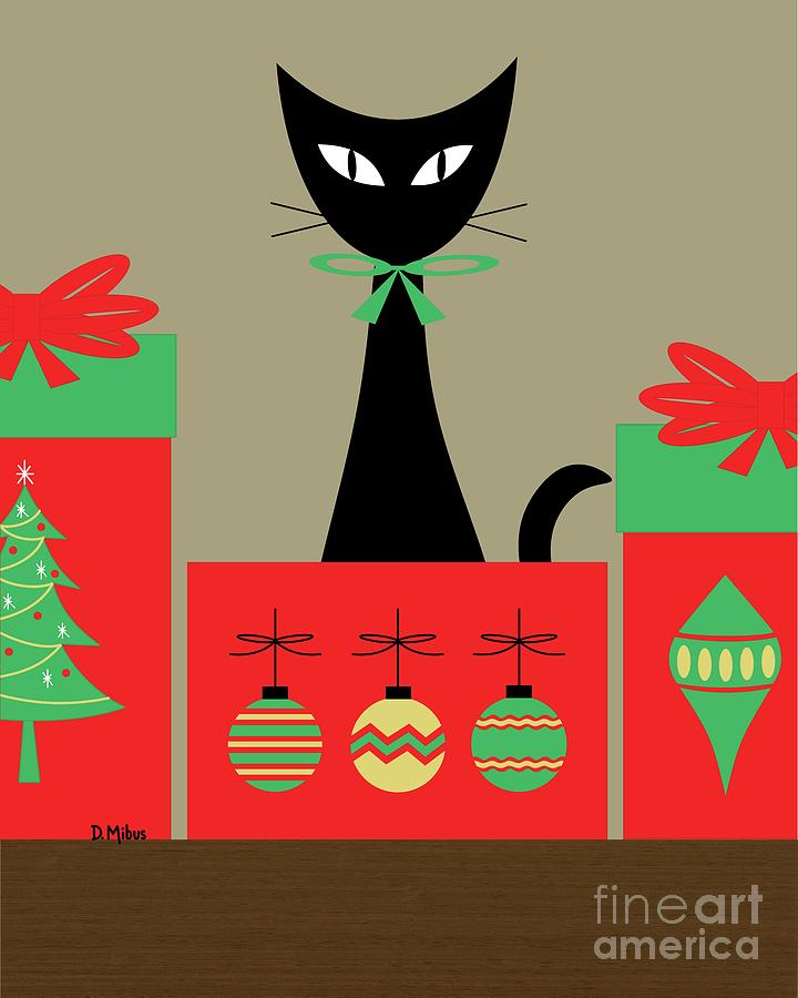 Christmas Black Cat in Box Digital Art by Donna Mibus