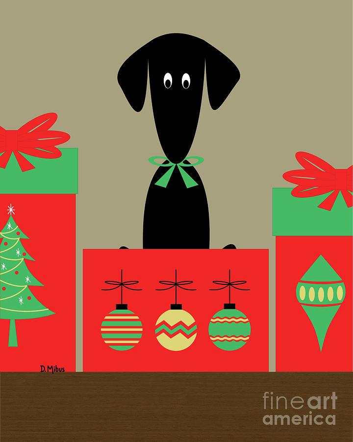Christmas Black Dog in Box Digital Art by Donna Mibus