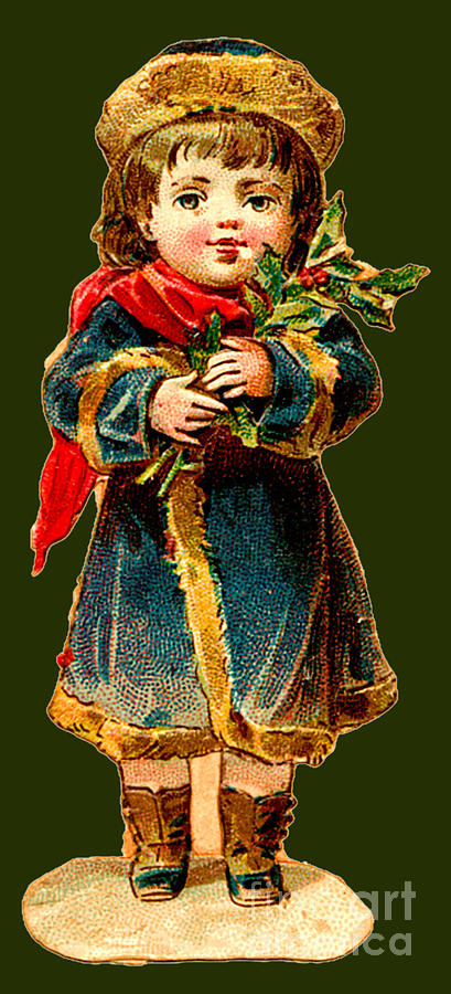 Christmas Blue Boy Holding A Bough Of Holly Painting