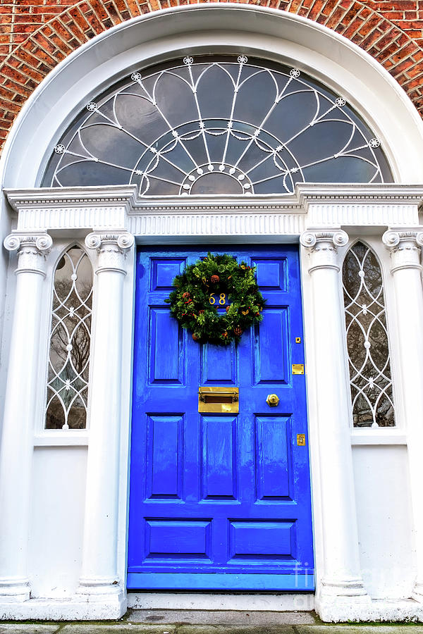 Christmas Blue Door in Dublin Photograph by John Rizzuto