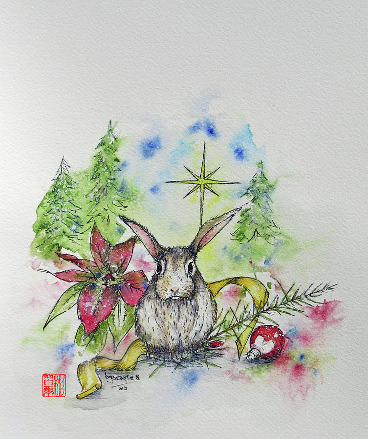 Christmas Bunny Painting by Bill Searle