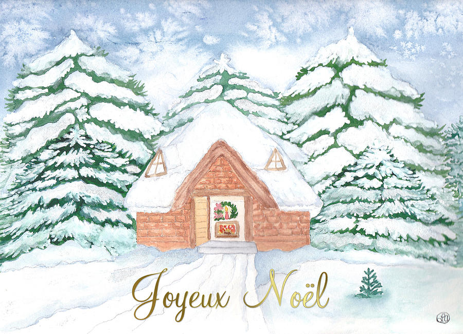 Christmas Cabin Joyeux Noel Painting by Linda Allan - Fine Art America