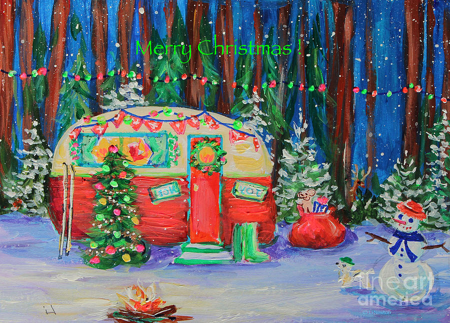 Christmas Camper Painting by Li Newton