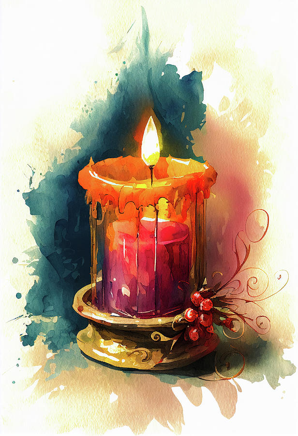 Christmas Candle Watercolor Art 02 Digital Art by Matthias Hauser