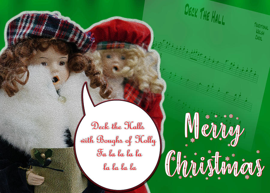 Christmas Card - Carolers Singing Deck The Hall Mixed Media by David Morehead