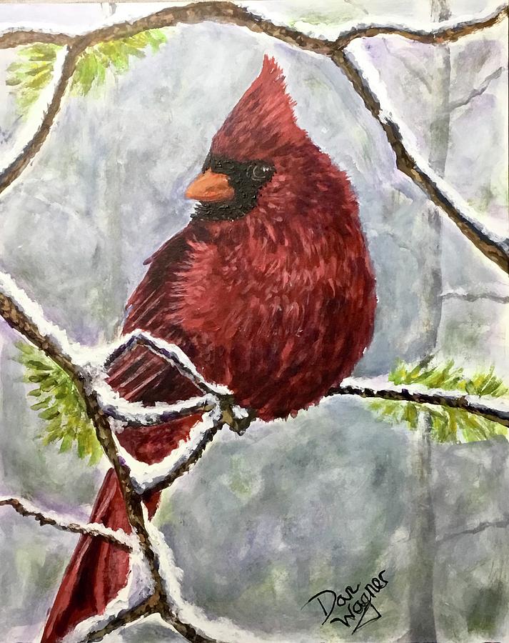 Christmas Cardinal  Painting by Dan Wagner