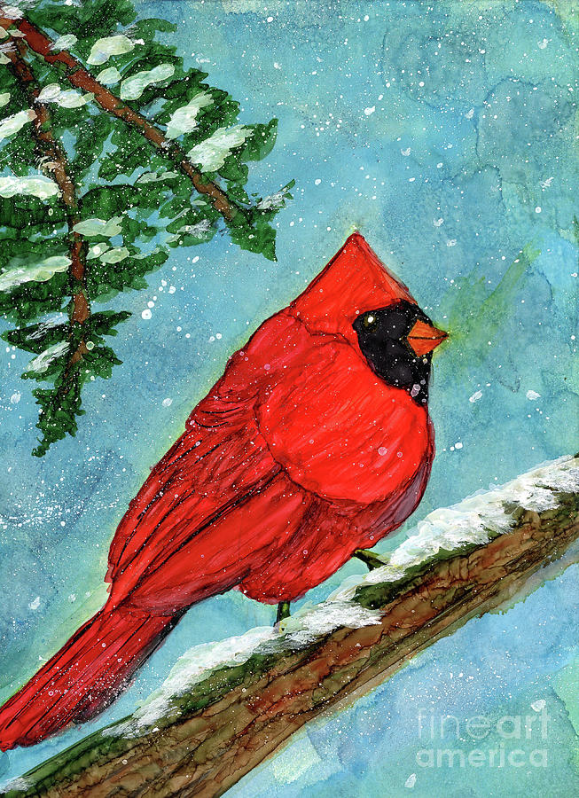 Christmas Cardinal Painting by Julie Greene-Graham